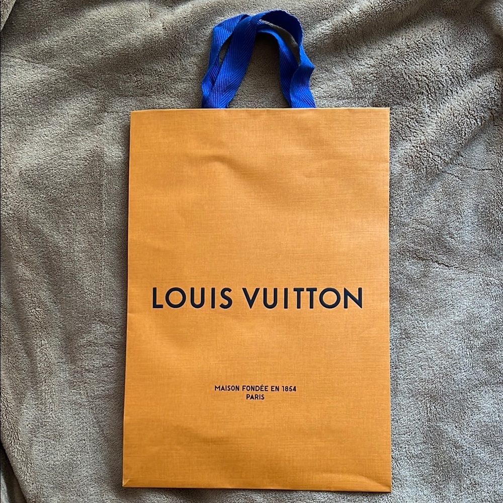 Louis Vuitton Orange Shopping Bag with Blue Handles